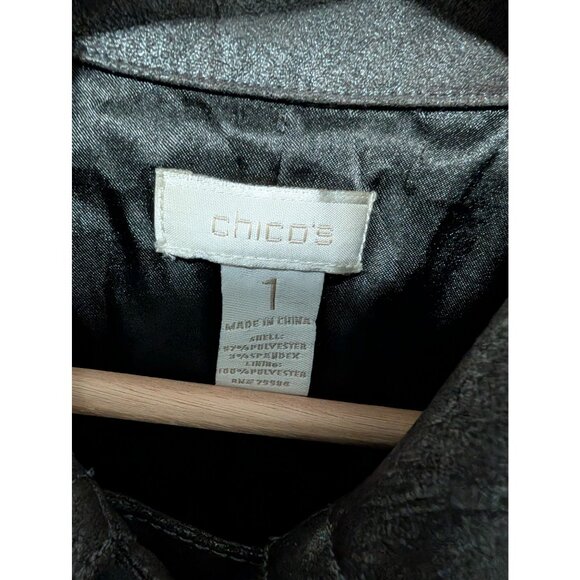 Chico's 1 Faux Leather Gray Jacket Utility Buttons & Pockets Womens Size M - Picture 3 of 5